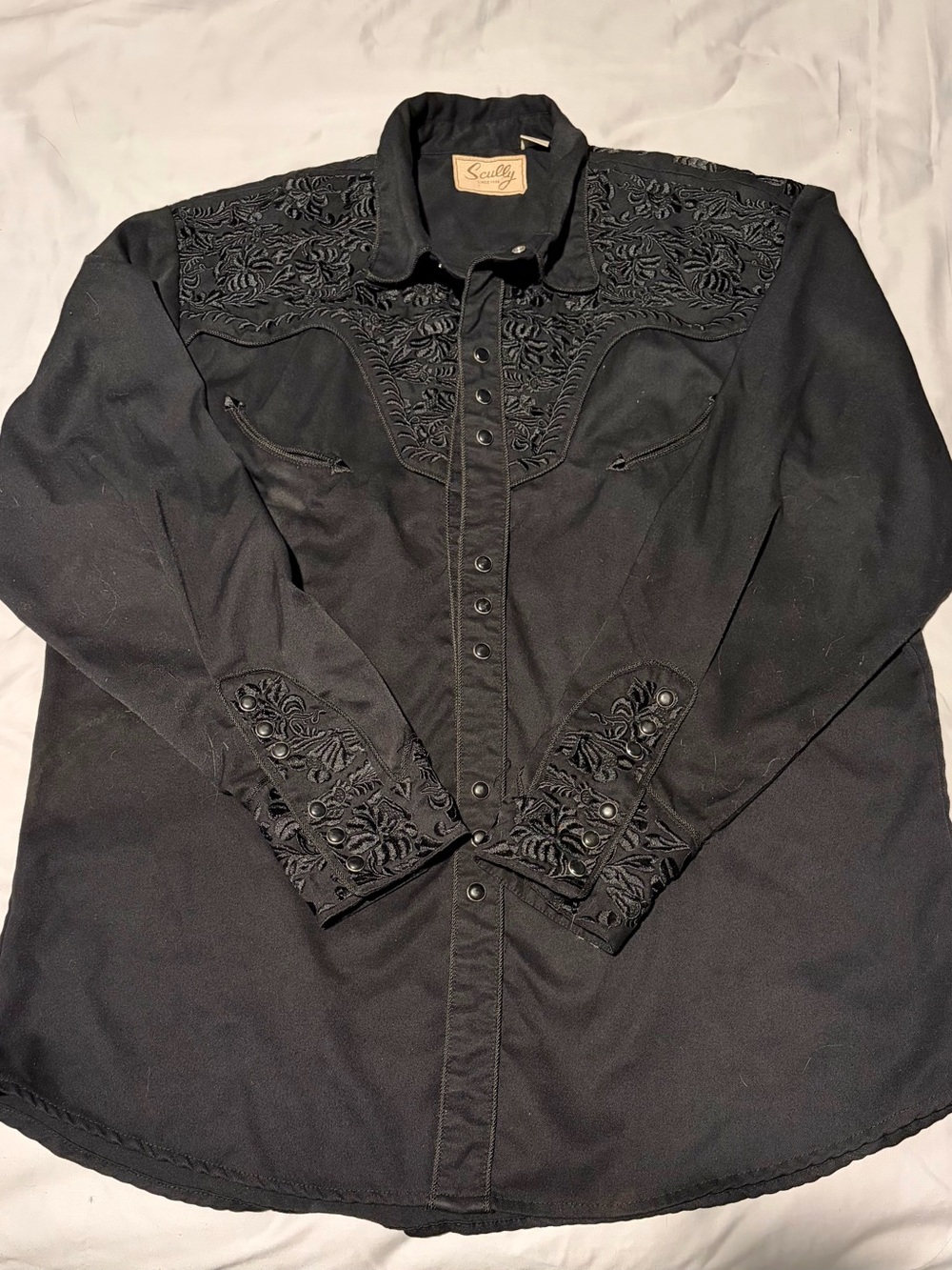 Scully Black Western Embroidered Snap-Front Shirt - XL